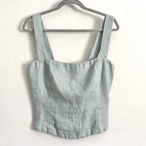 Reformation Green Turquoise Sleeveless Linen Cropped Top Women’s Size 12 Blouse